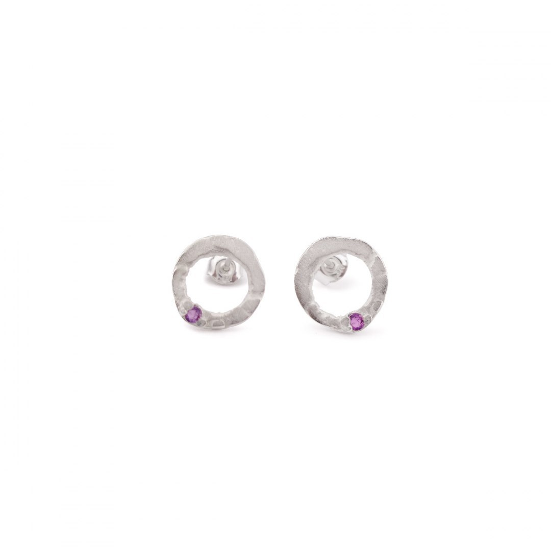 LANE circle with Gem / recycled silver earrings
