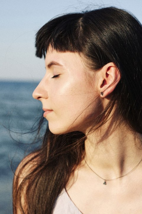 LANE little heart / black silver earrings