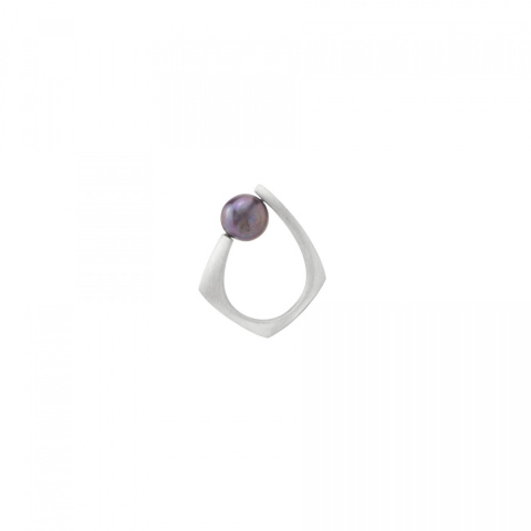 PEARL ring / satin silver with black pearl