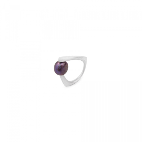 PEARL ring / satin silver with black pearl