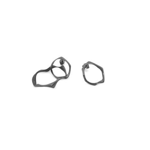 WAVES Circle asymmetrical /black silver earrings