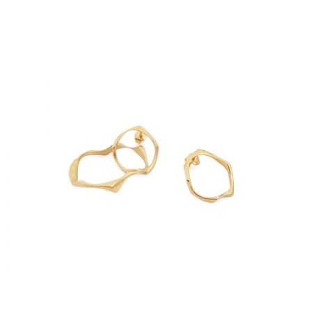 WAVES Circle asymmetrical / gold earrings