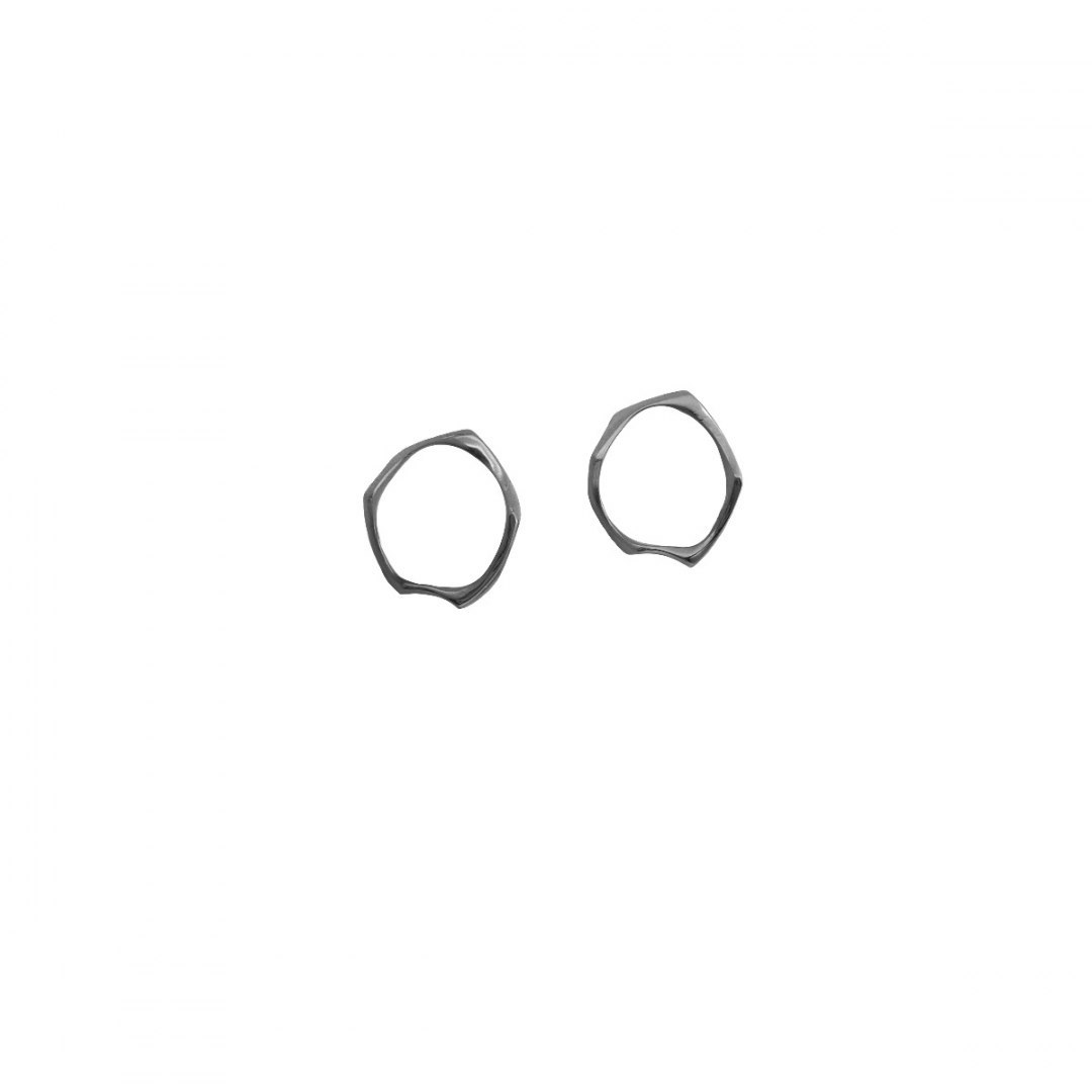 WAVES Circle / black silver earrings