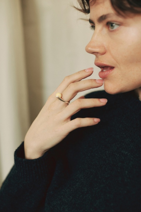 Amber as a Pearl / silver ring with Amber