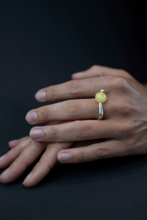 Amber as a Pearl / silver ring with Amber