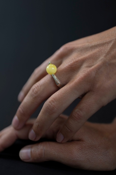 Amber as a Pearl / silver ring with Amber