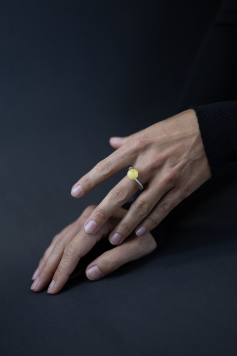 Amber as a Pearl / silver ring with Amber
