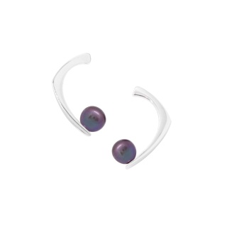 PEARL / glossy silver earrings with dark pearl