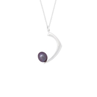 PEARL / glossy silver necklace with dark pearl