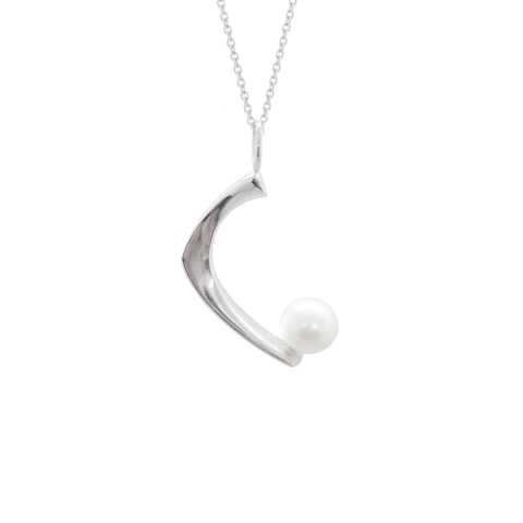 PEARL / glossy silver necklace with white pearl